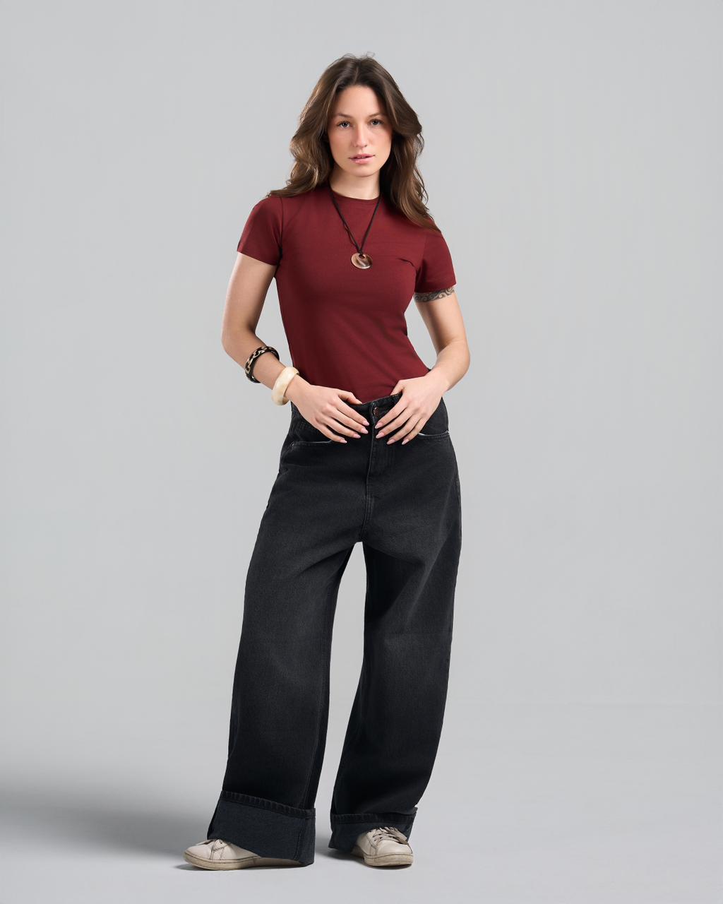 U-Neck Short Sleeve Burgundy Top