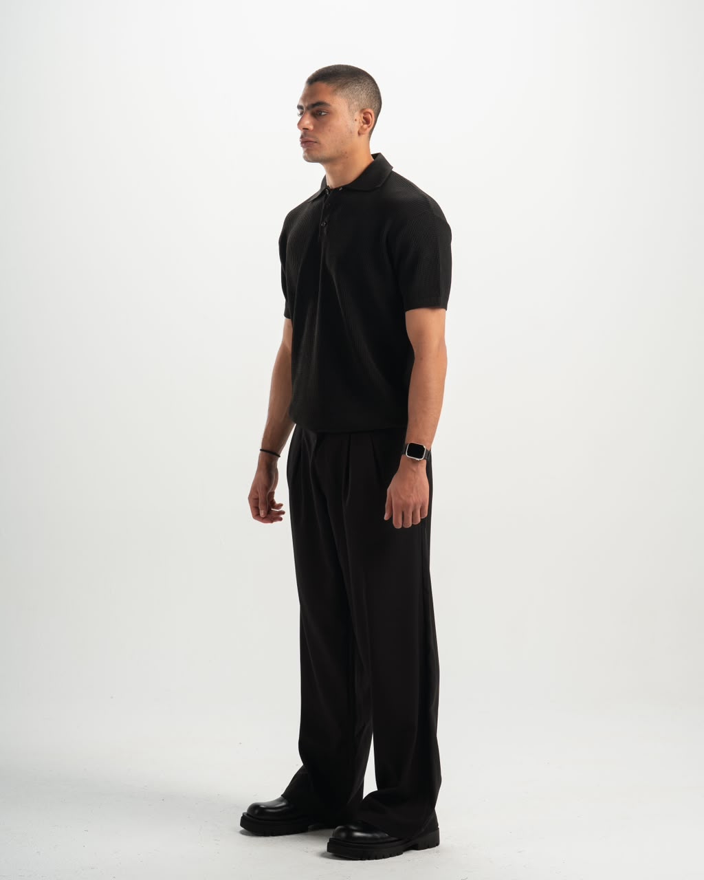 Men pleated black pants