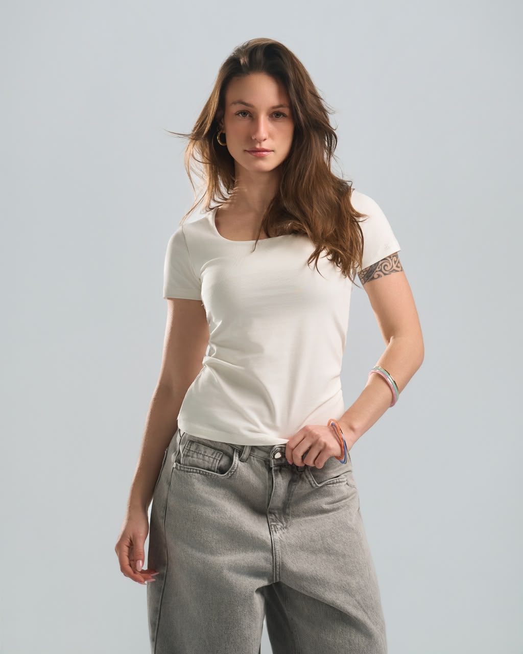 Square short sleeve white top