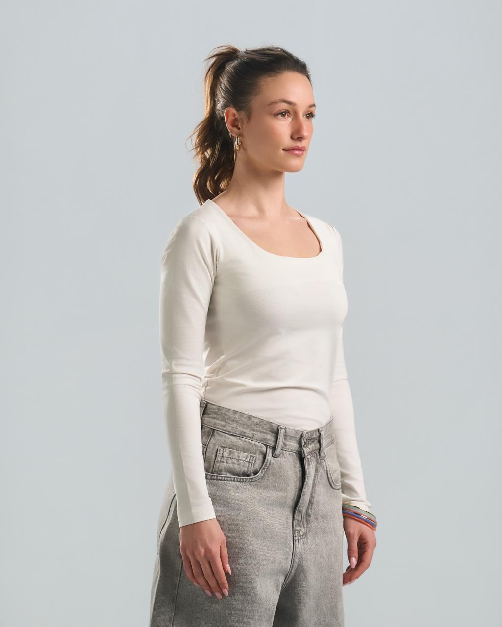 SquareNeck Long Sleeve White Top