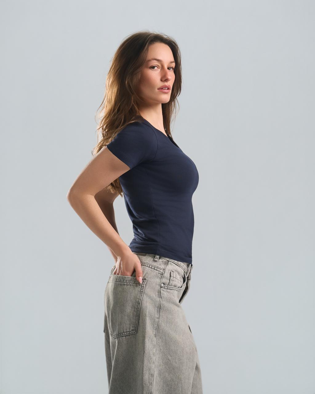 Round Short Sleeve NavyBlue Top