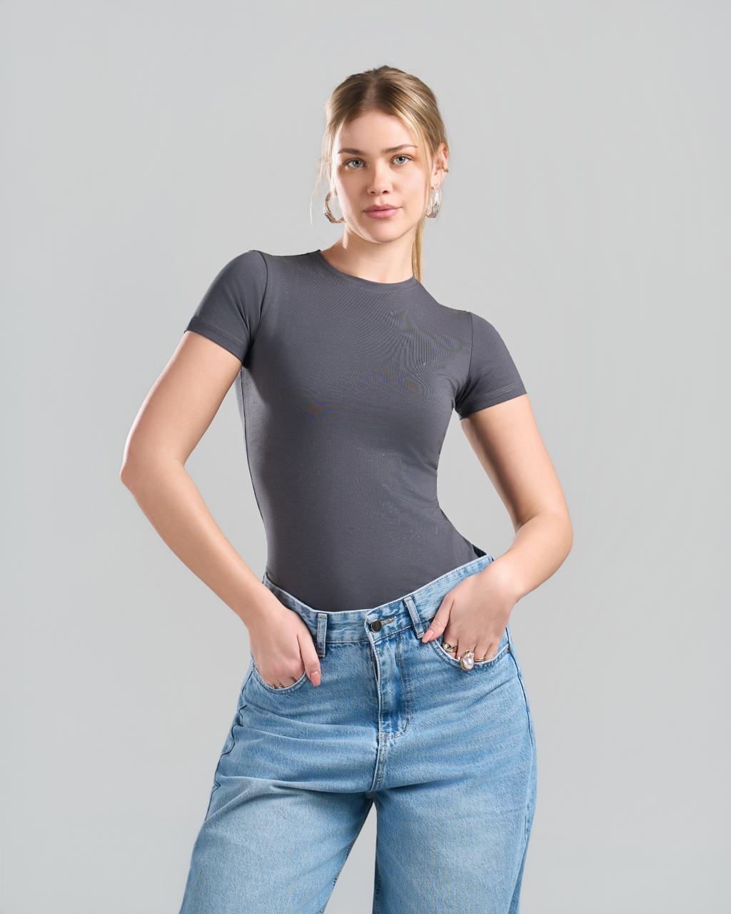 U-Neck Short Sleeve DarkGrey Top