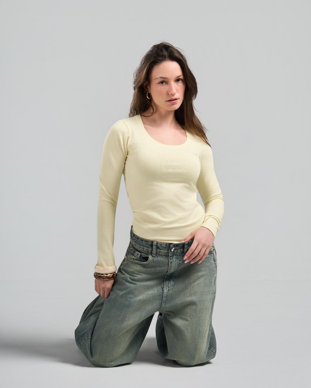 Round Long Sleeve Yellow Top