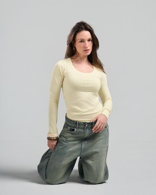 Round Long Sleeve Yellow Top