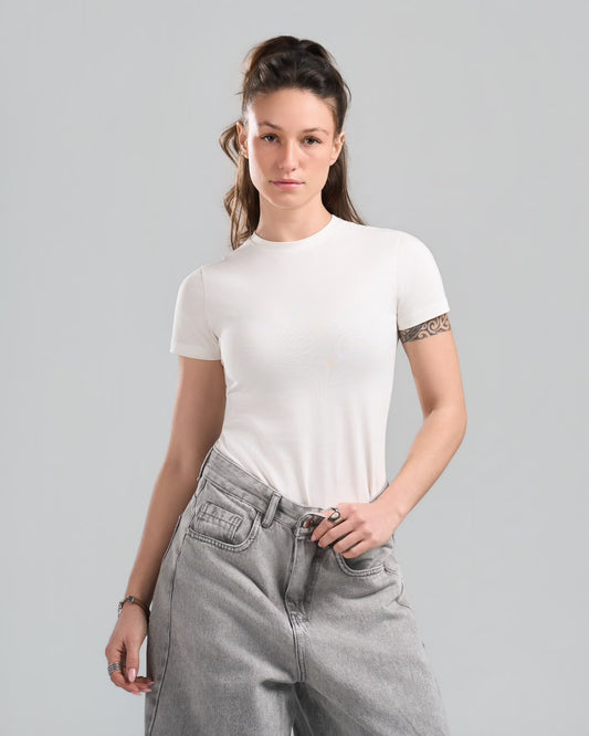 U-Neck Short Sleeve White Top