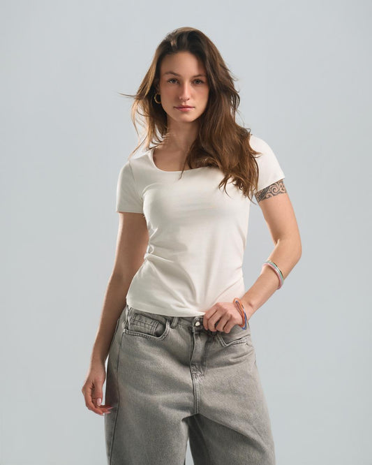 SquareNeck Short Sleeve White Top