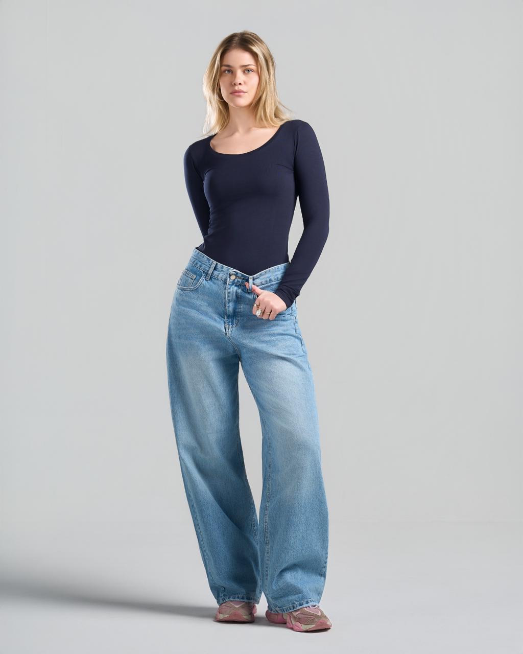 Round Long Sleeve NavyBlue Top
