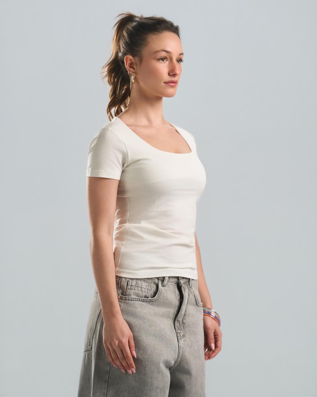 SquareNeck Short Sleeve White Top