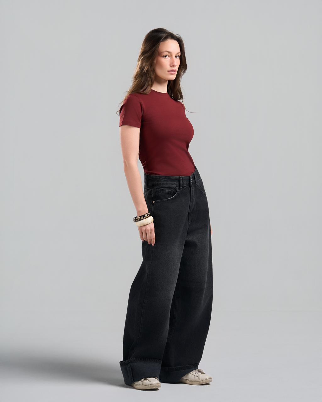 U-Neck Short Sleeve Burgundy Top