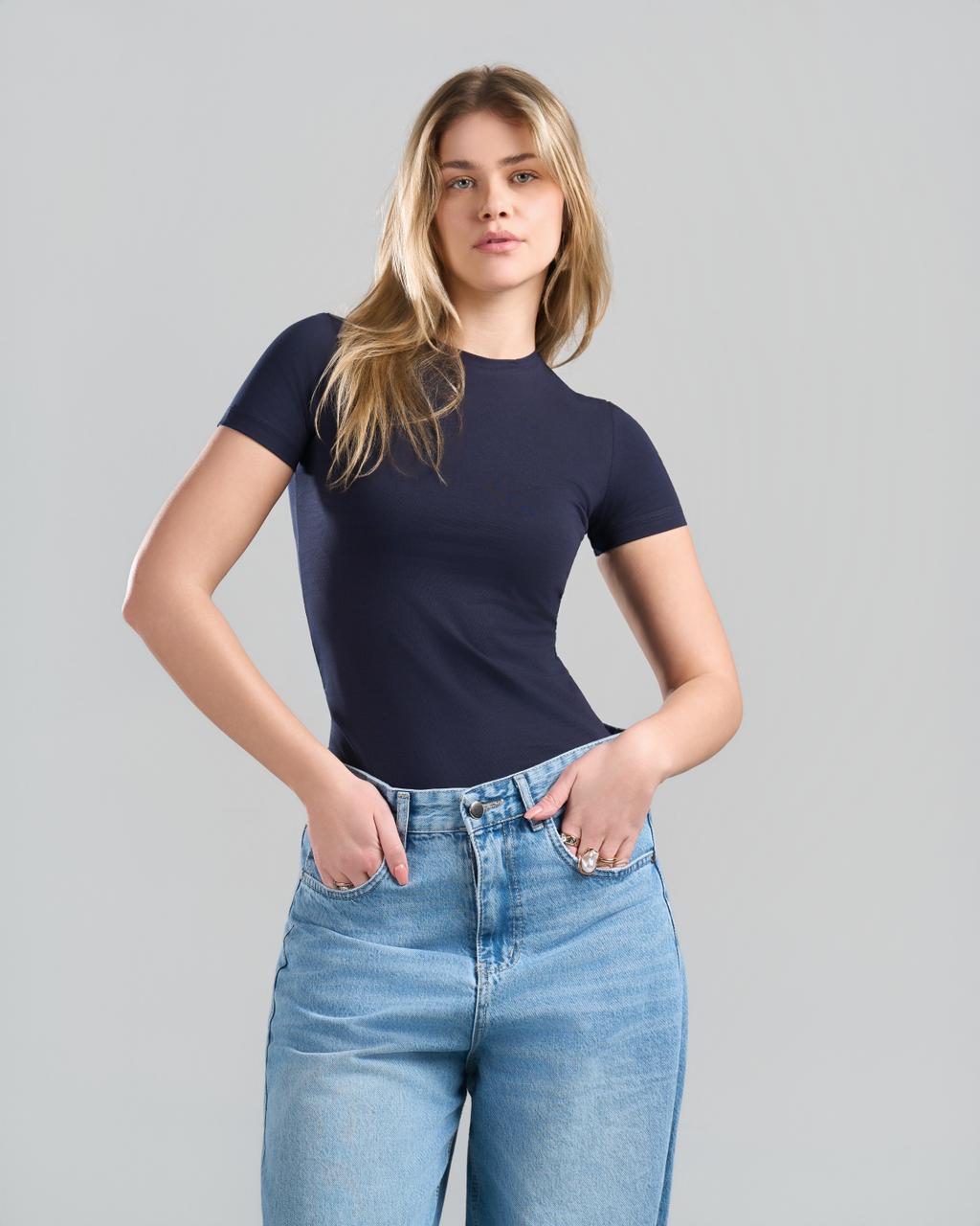 U-Neck Short Sleeve NavyBlue Top