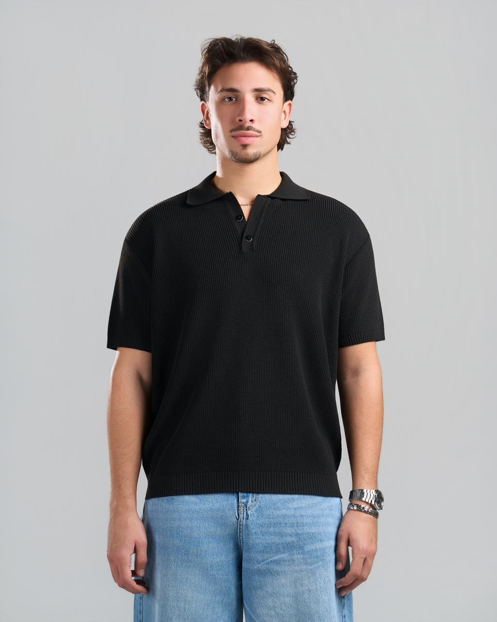Knitted Black Polo