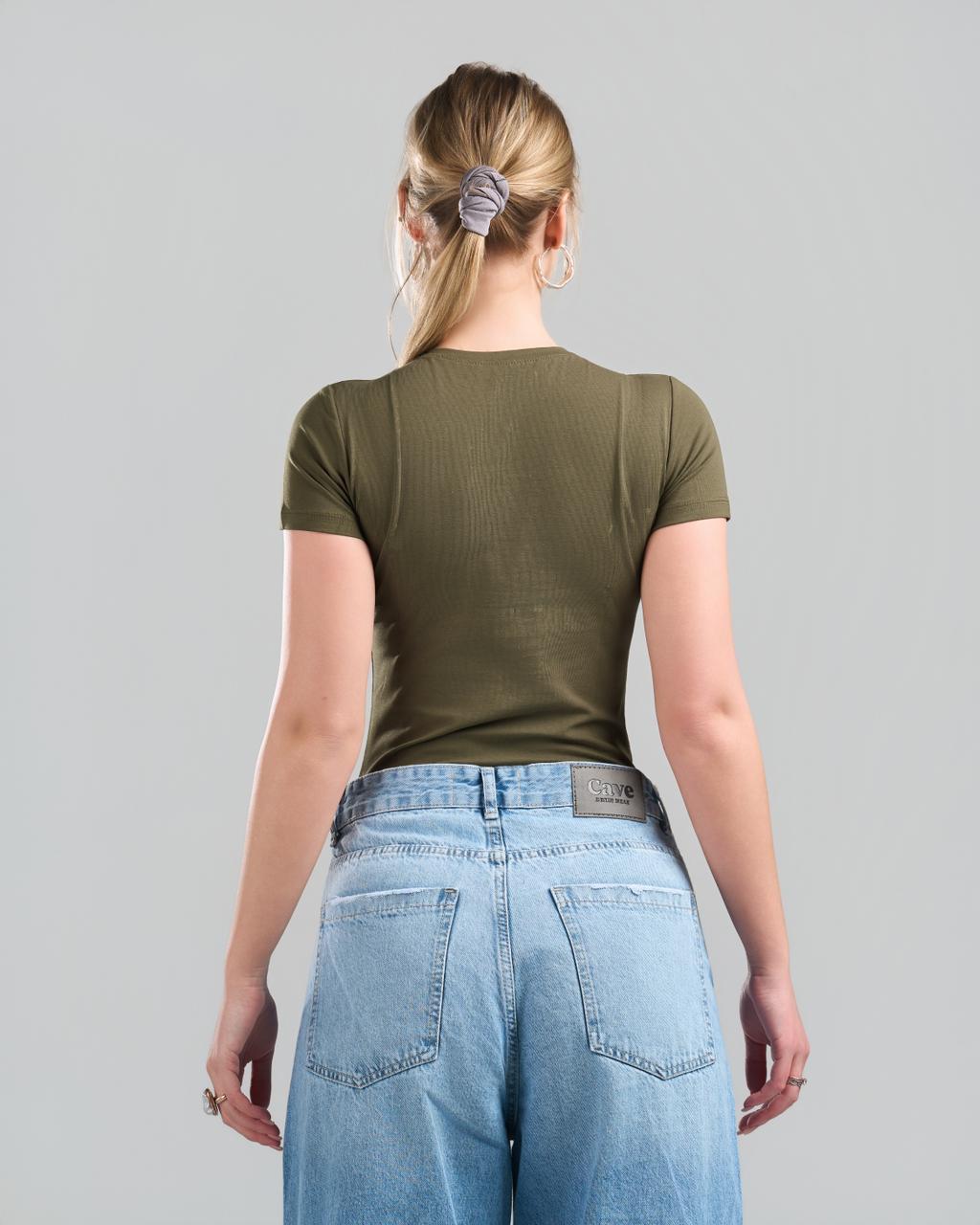 U-Neck Short Sleeve OliveGreen Top