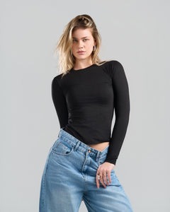 U-Neck Long Sleeve Black Top