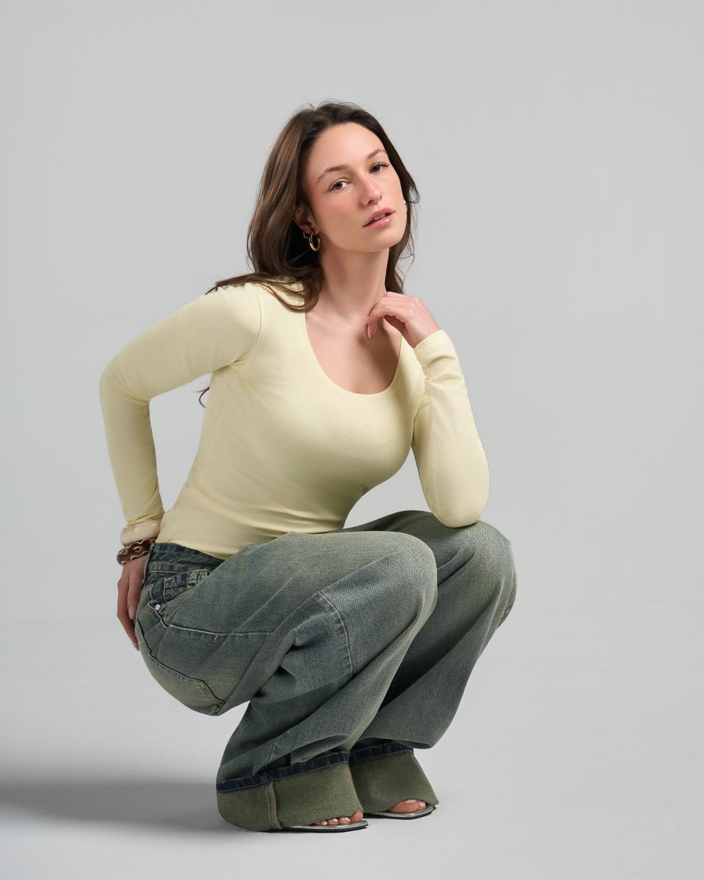 Round Long Sleeve Yellow Top