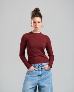 U-Neck Long Sleeve Burgundy Top