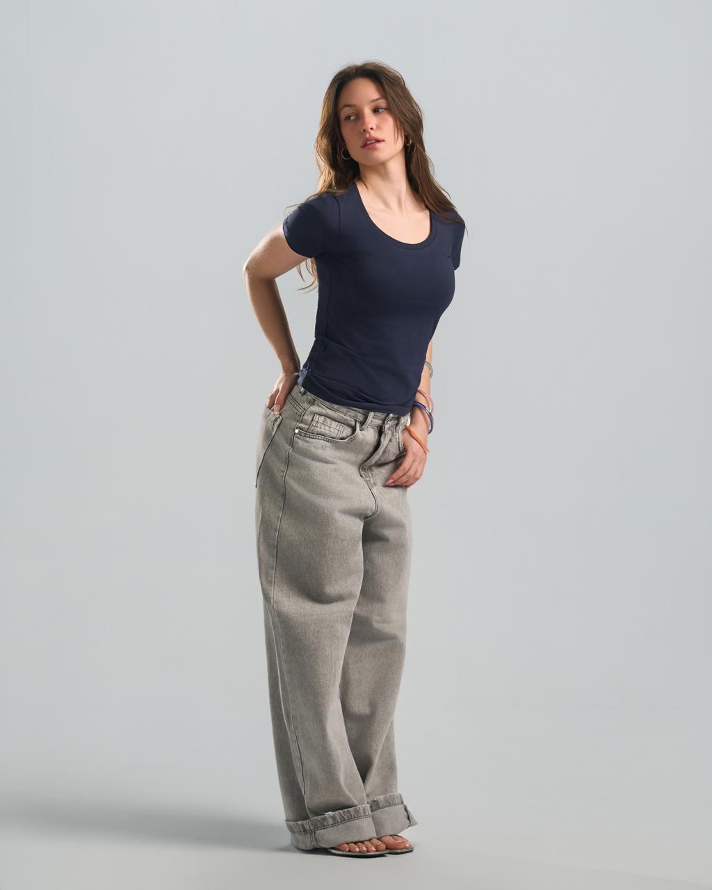 Round Short Sleeve NavyBlue Top
