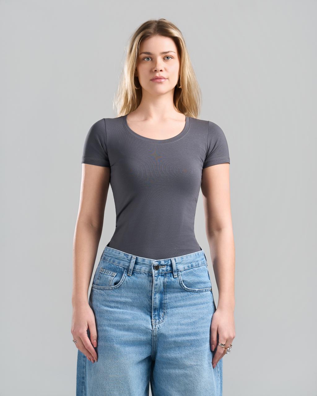 Round Short Sleeve DarkGrey Top