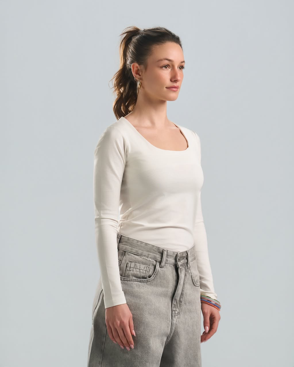 Square Long sleeve white top