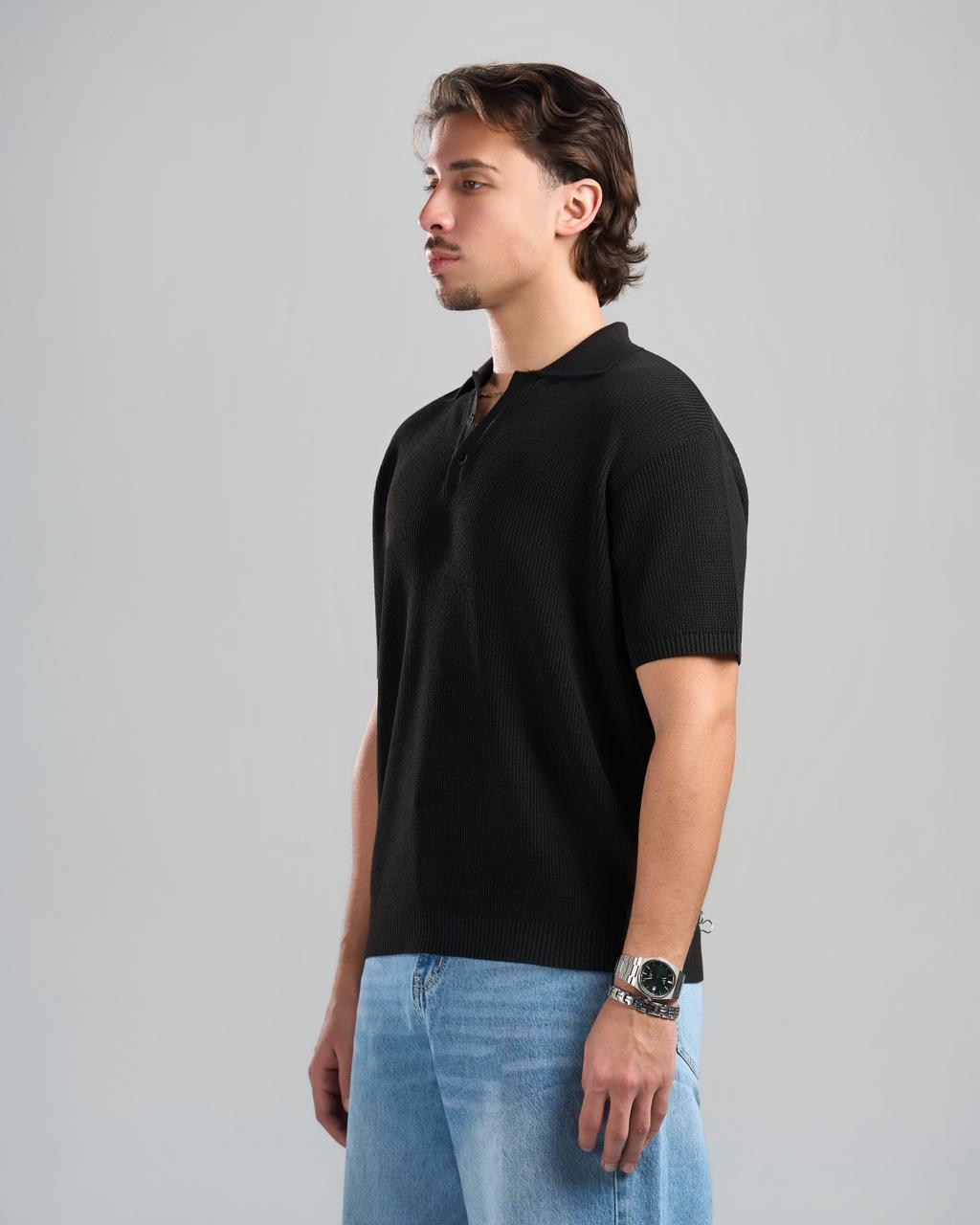 Knitted Black Polo