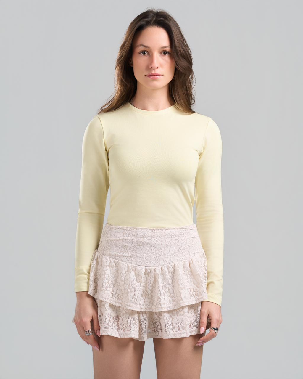 U-Neck Long Sleeve Yellow Top