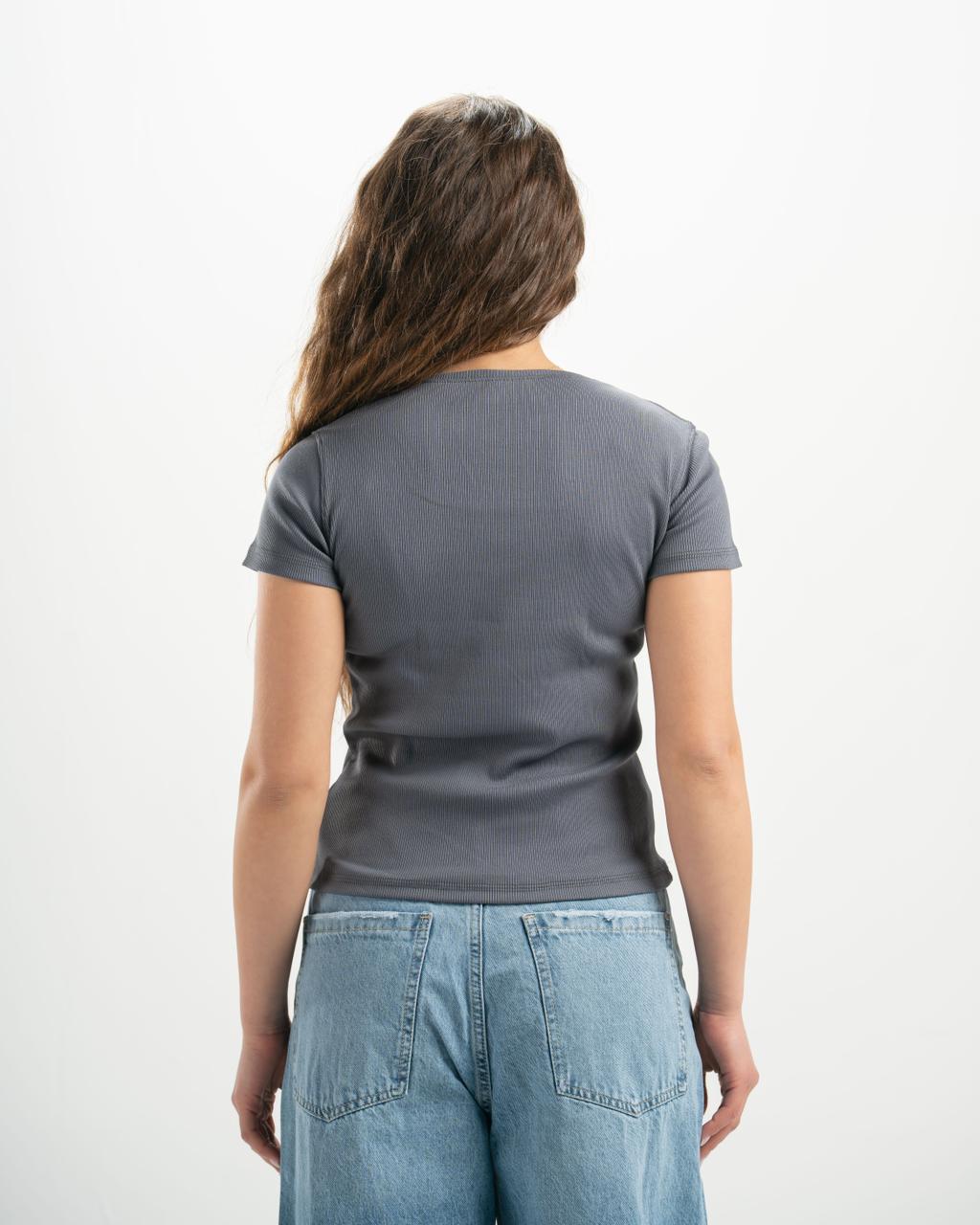 ribbed square neck grey SS top