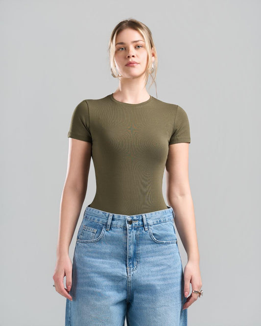U-Neck Short Sleeve OliveGreen Top