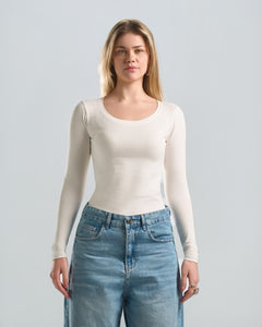 Round Long Sleeve White Top