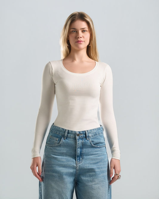 Round Long Sleeve White Top