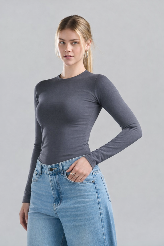 U-Neck Long Sleeve Darkgrey Top