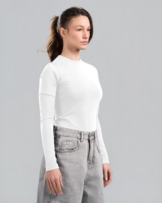 U-Neck Long Sleeve White Top