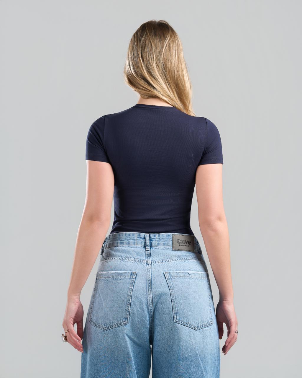 U-Neck Short Sleeve NavyBlue Top