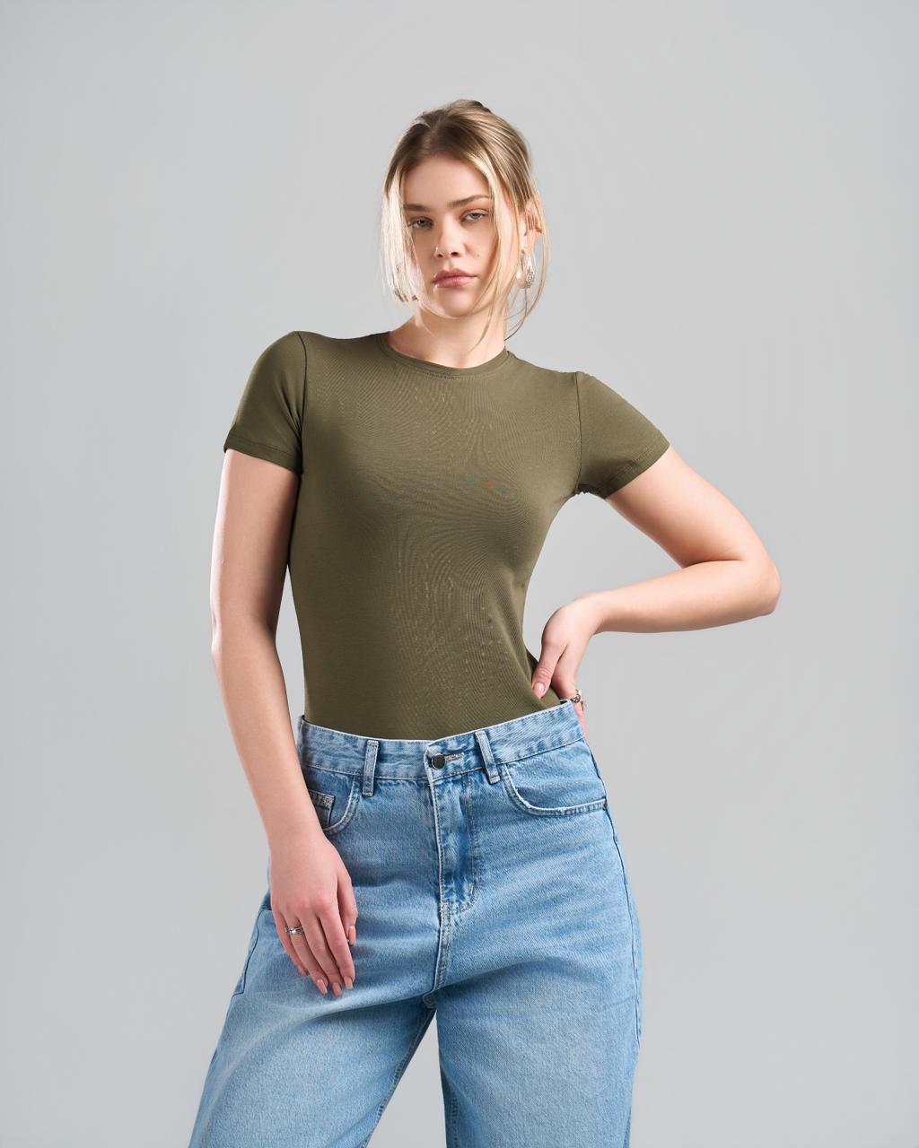 U-Neck Short Sleeve OliveGreen Top