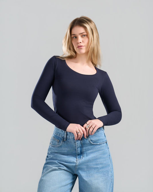 Round Long Sleeve NavyBlue Top
