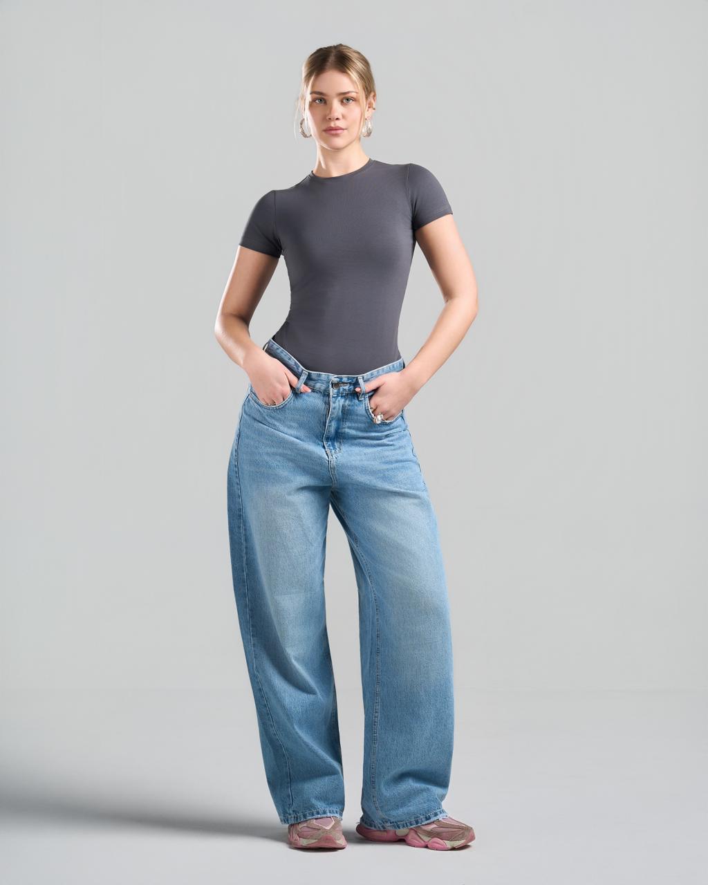 U-Neck Short Sleeve DarkGrey Top