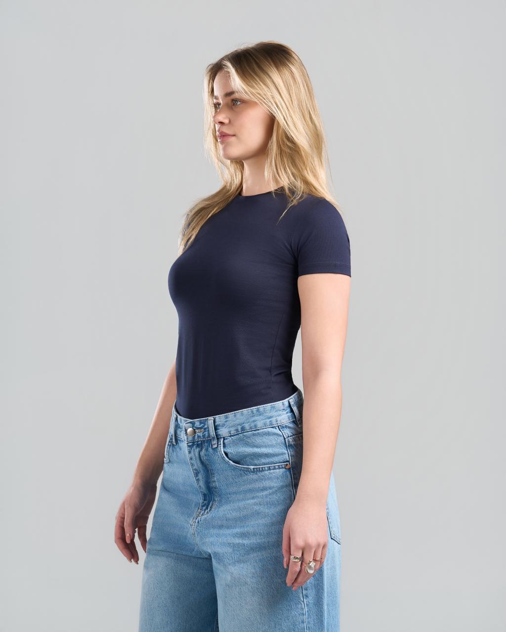 U-Neck Short Sleeve NavyBlue Top