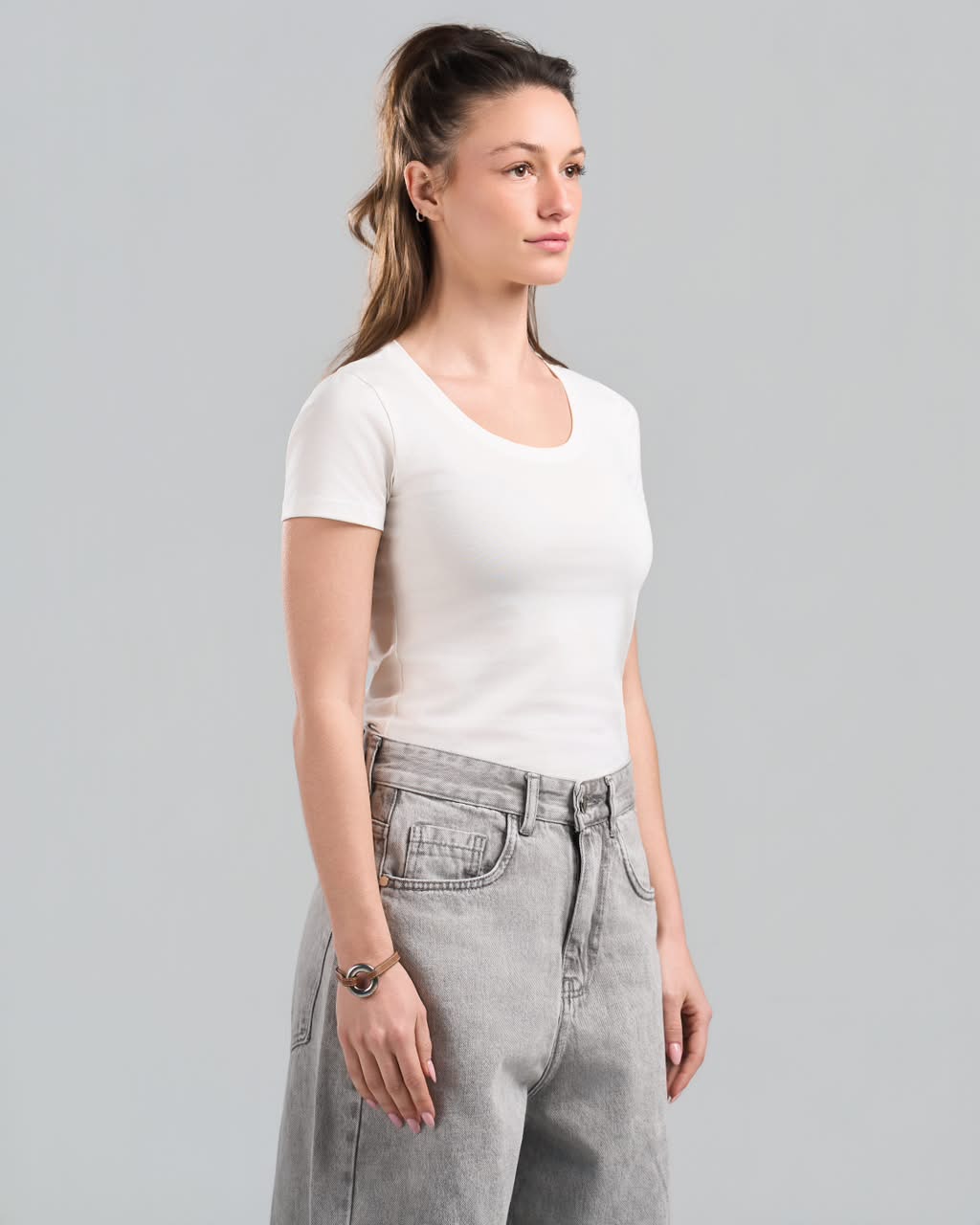 Round Short Sleeve White Top