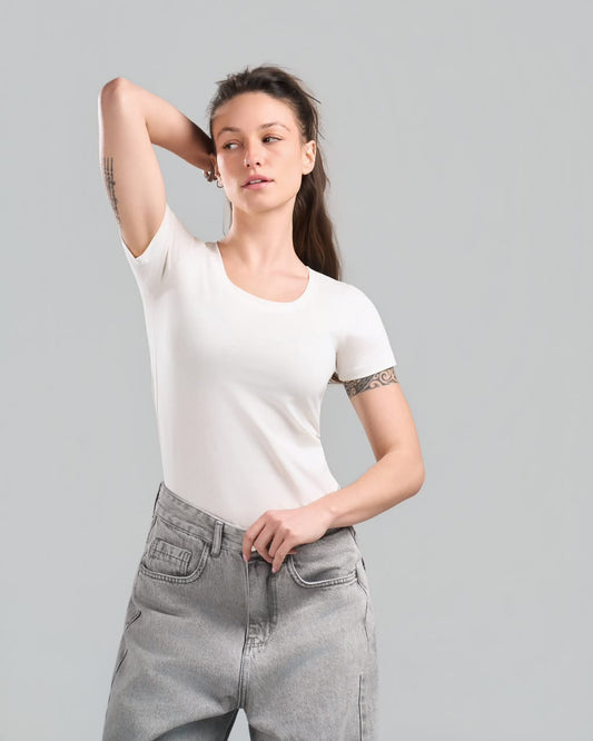 Round Short Sleeve White Top