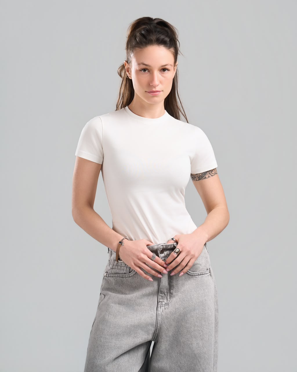 U-Neck Short Sleeve White Top