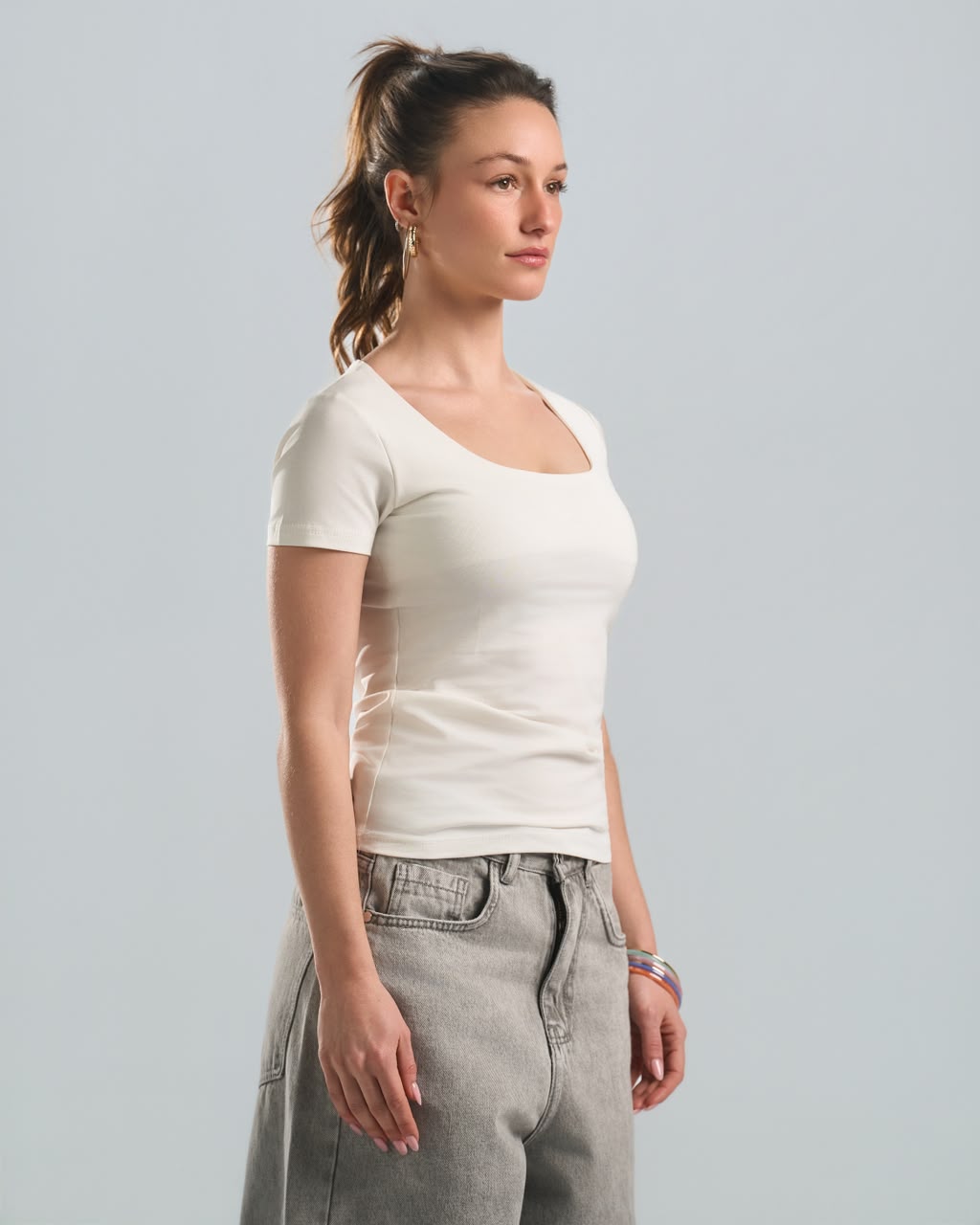 Square short sleeve white top