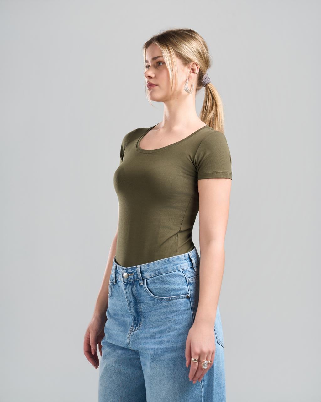 Round Short Sleeve OliveGreen Top