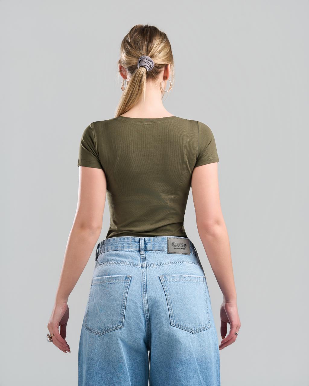 Round Short Sleeve OliveGreen Top