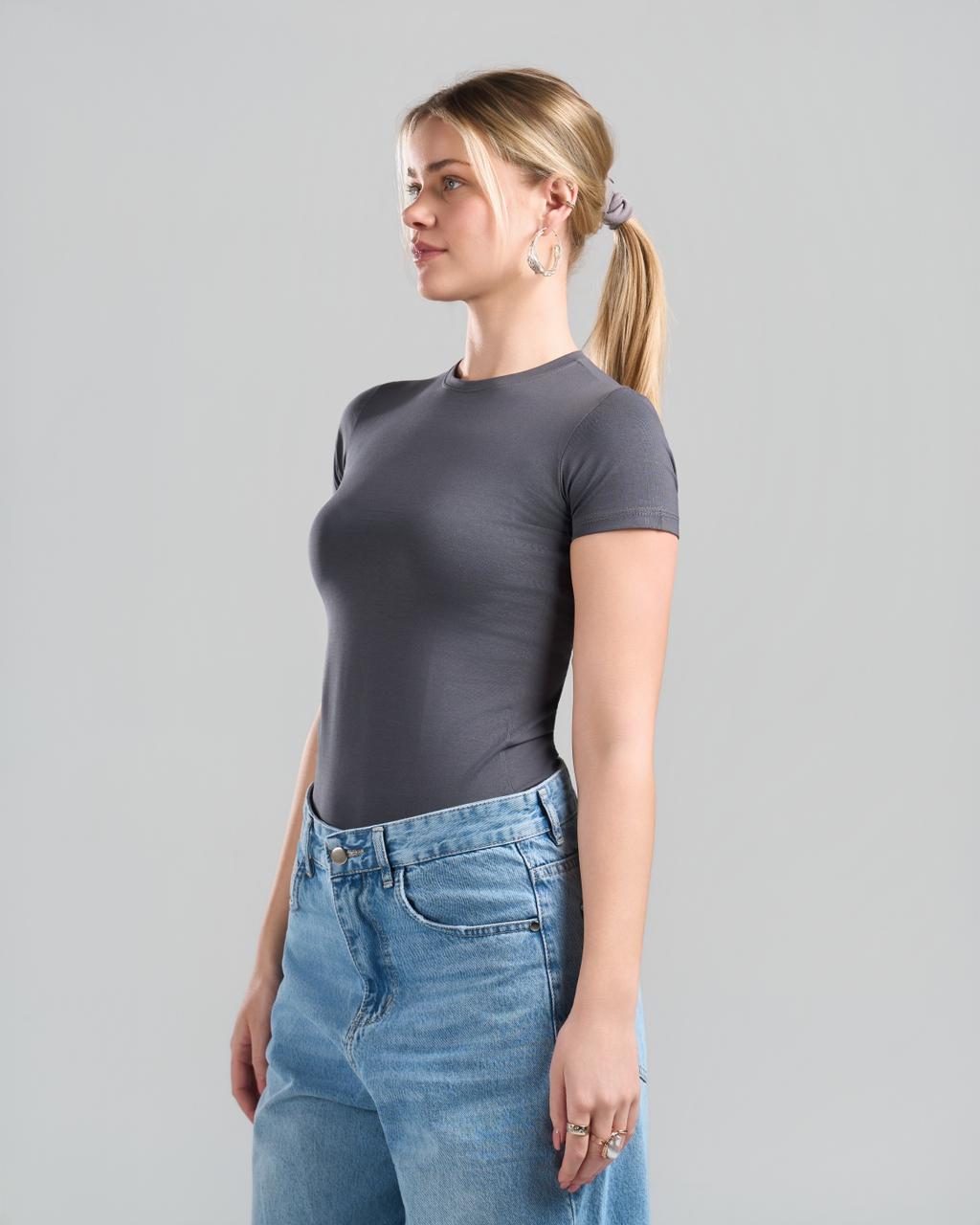 U-Neck Short Sleeve DarkGrey Top