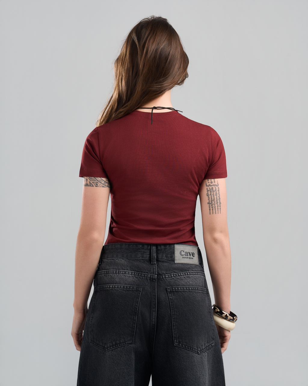 U-Neck Short Sleeve Burgundy Top