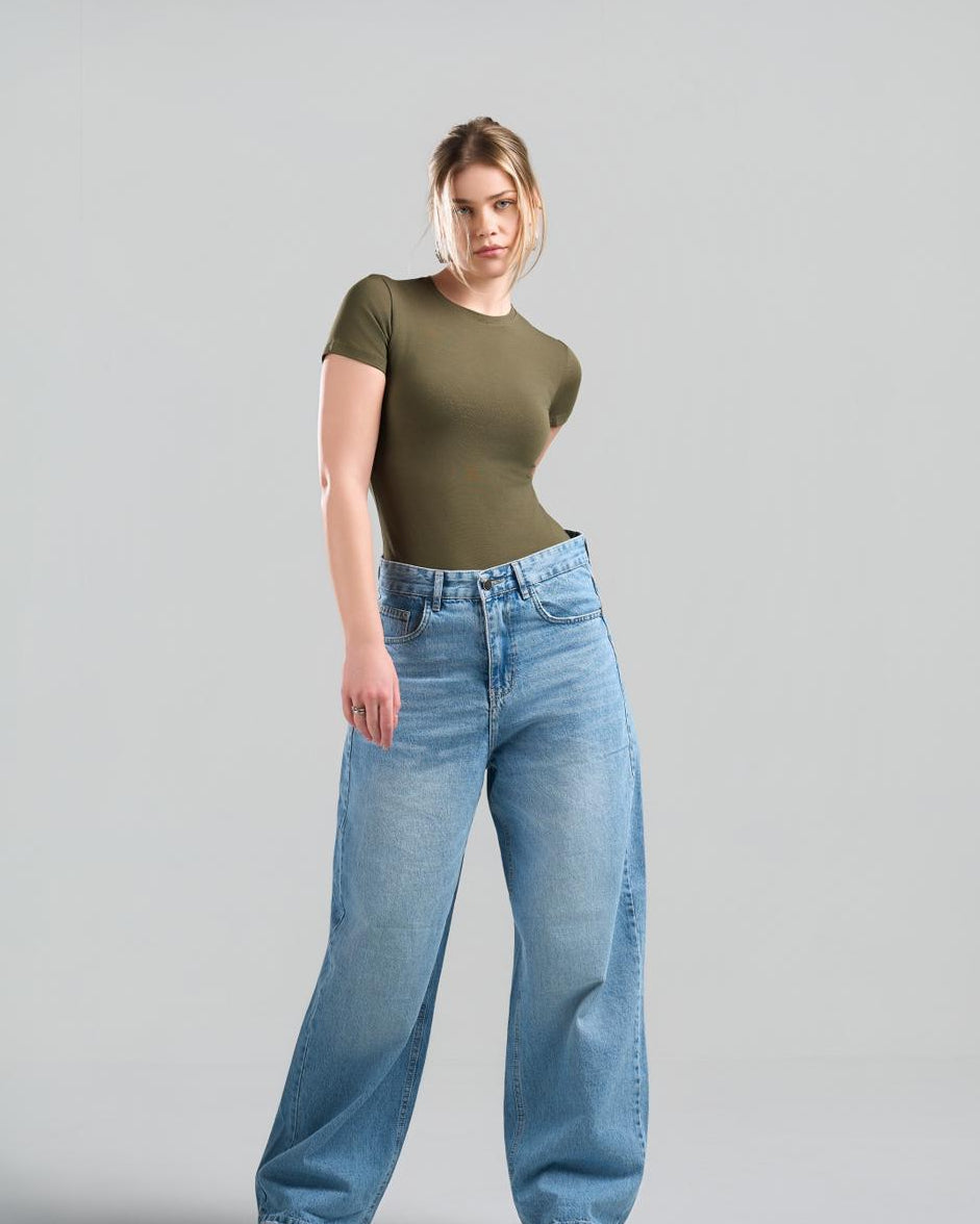 U-Neck Short Sleeve OliveGreen Top