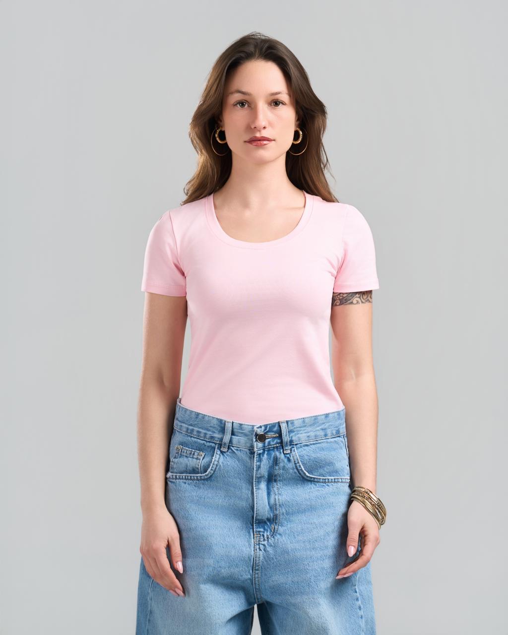 Round Short Sleeve Pink Top