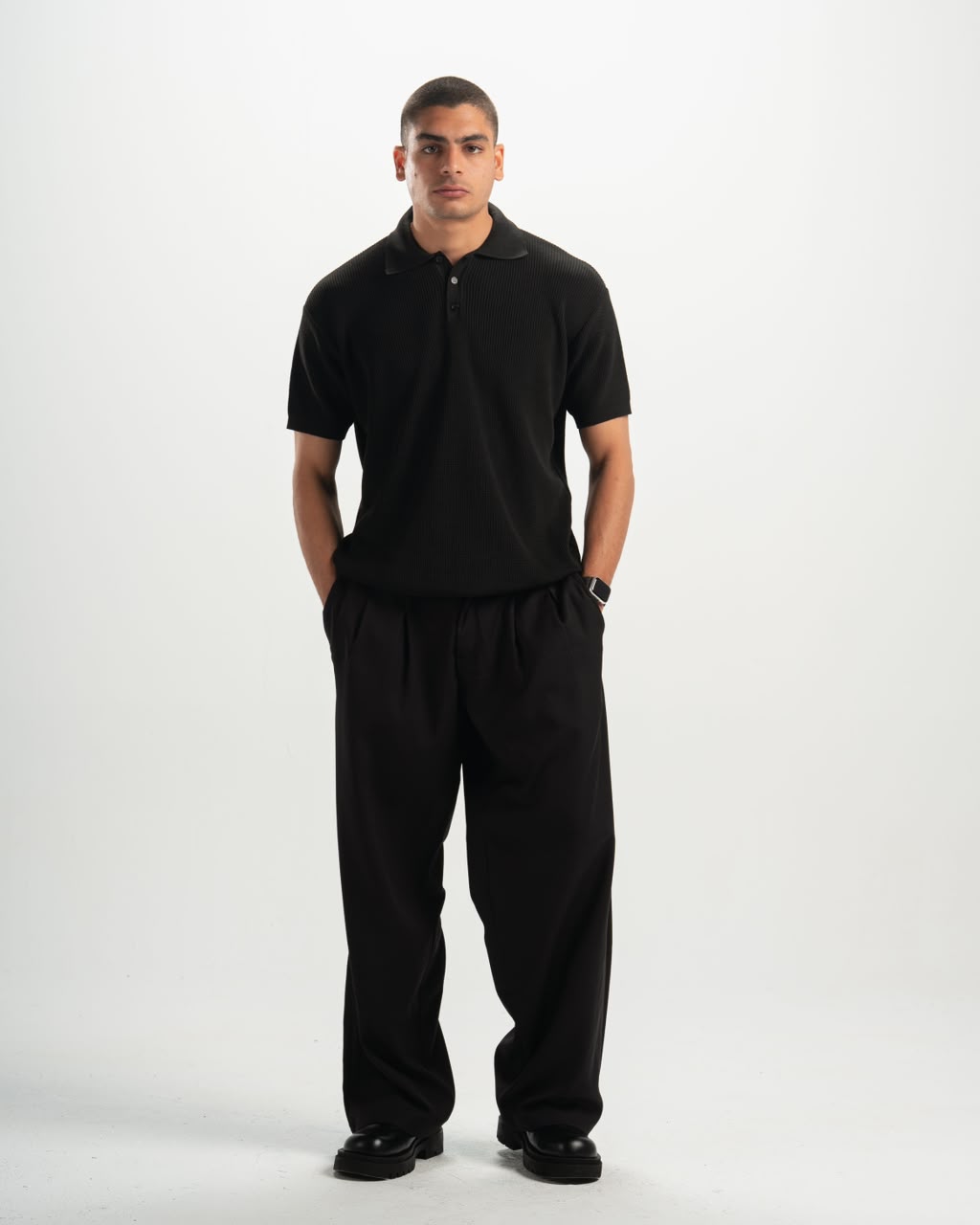 Men pleated black pants