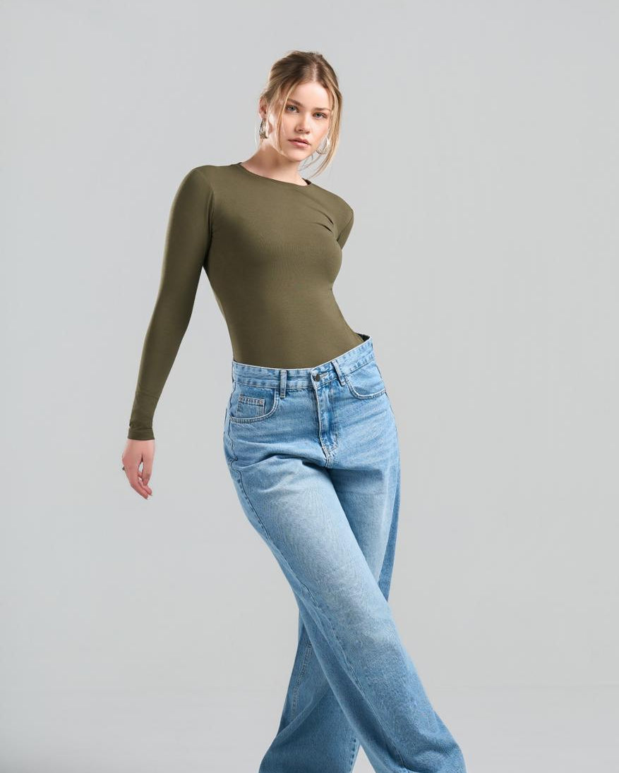 U-Neck Long Sleeve OliveGreen Top