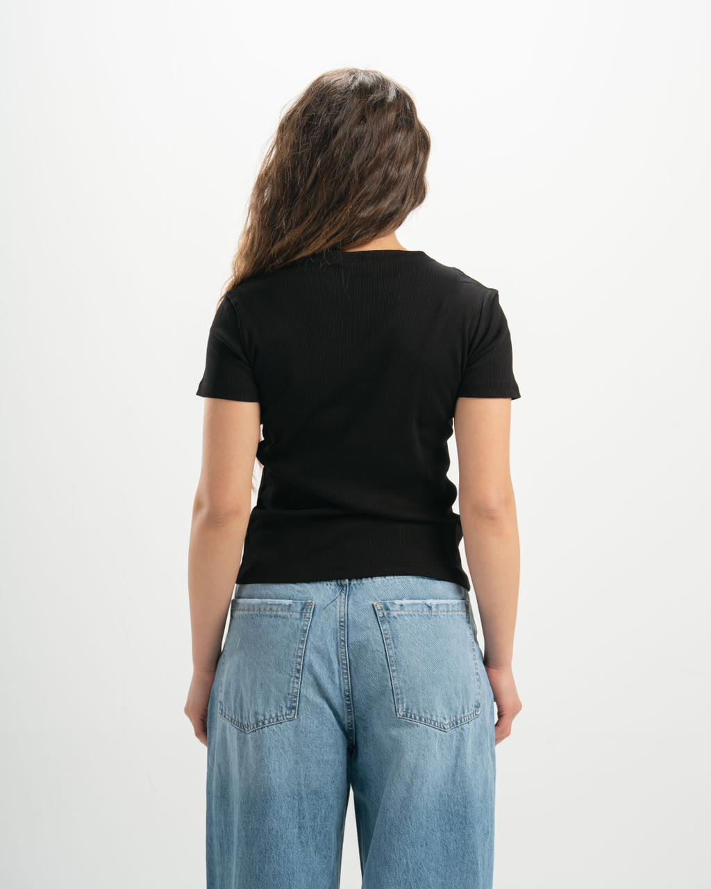 ribbed square neck black SS top
