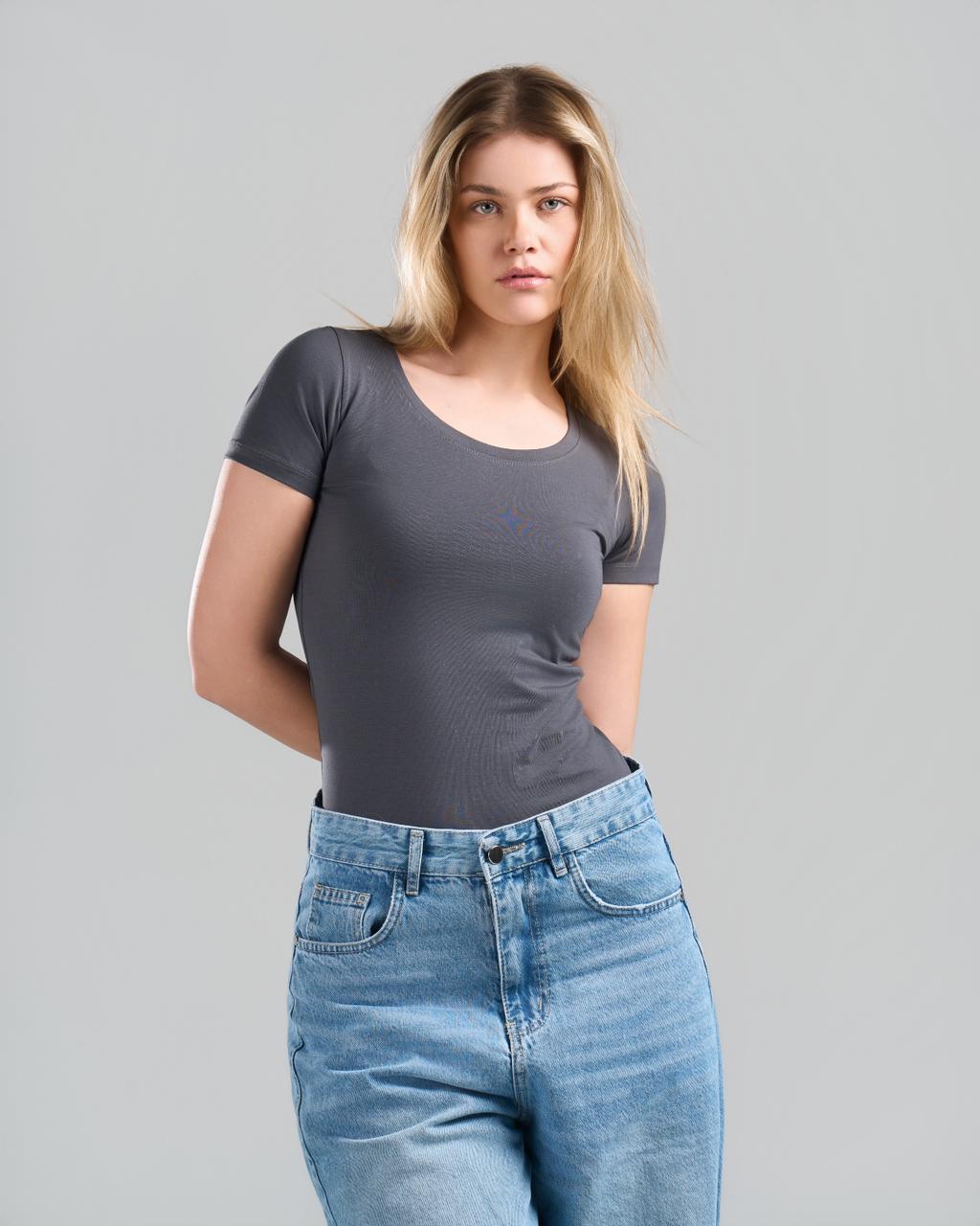 Round Short Sleeve DarkGrey Top