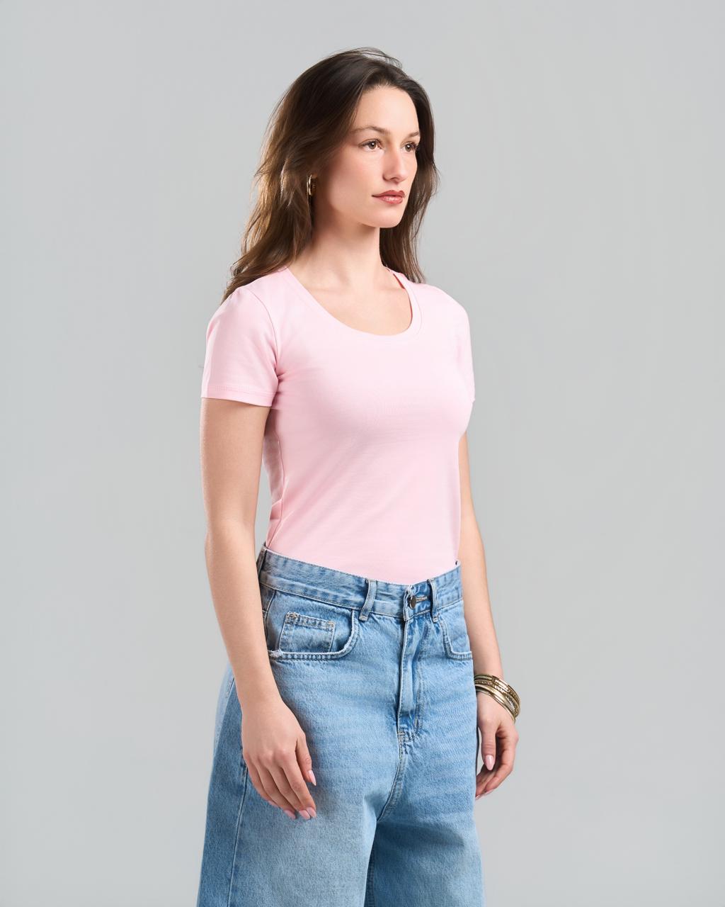Round Short Sleeve Pink Top